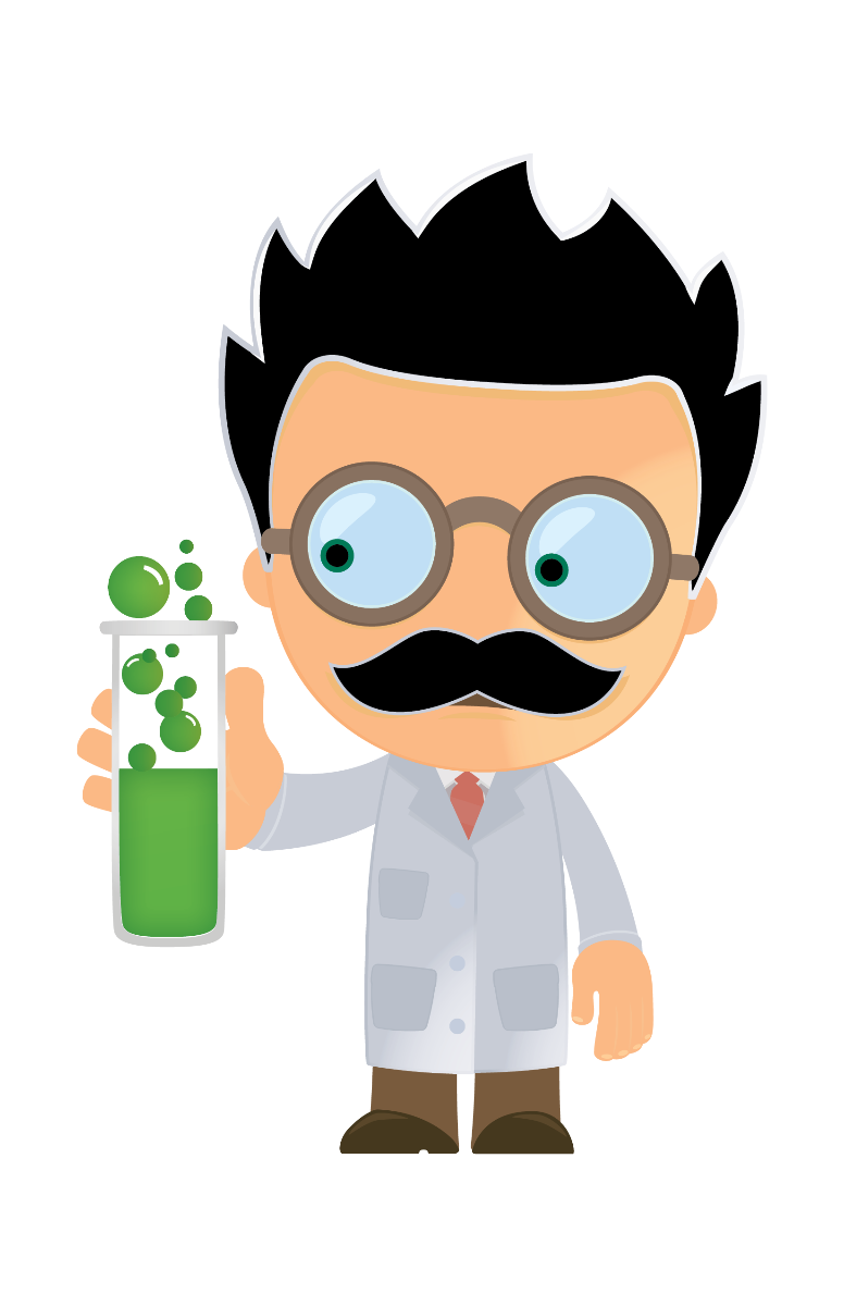 Cartoon scientist holding test tube