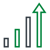 Image of four bars placed in order of ascending height, with the last bar being an arrow pointing upwards.