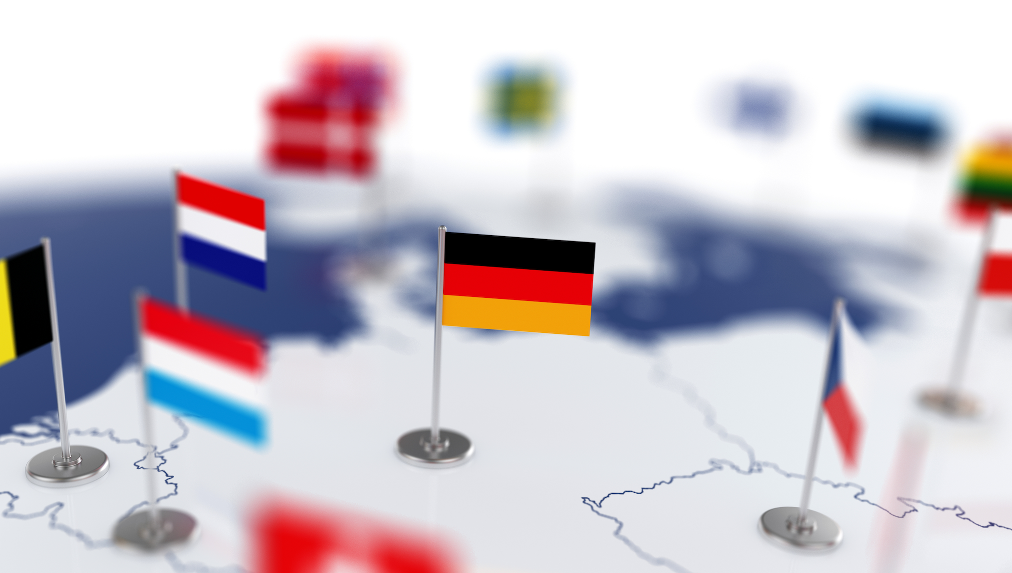 Country flags pinned to Europe map