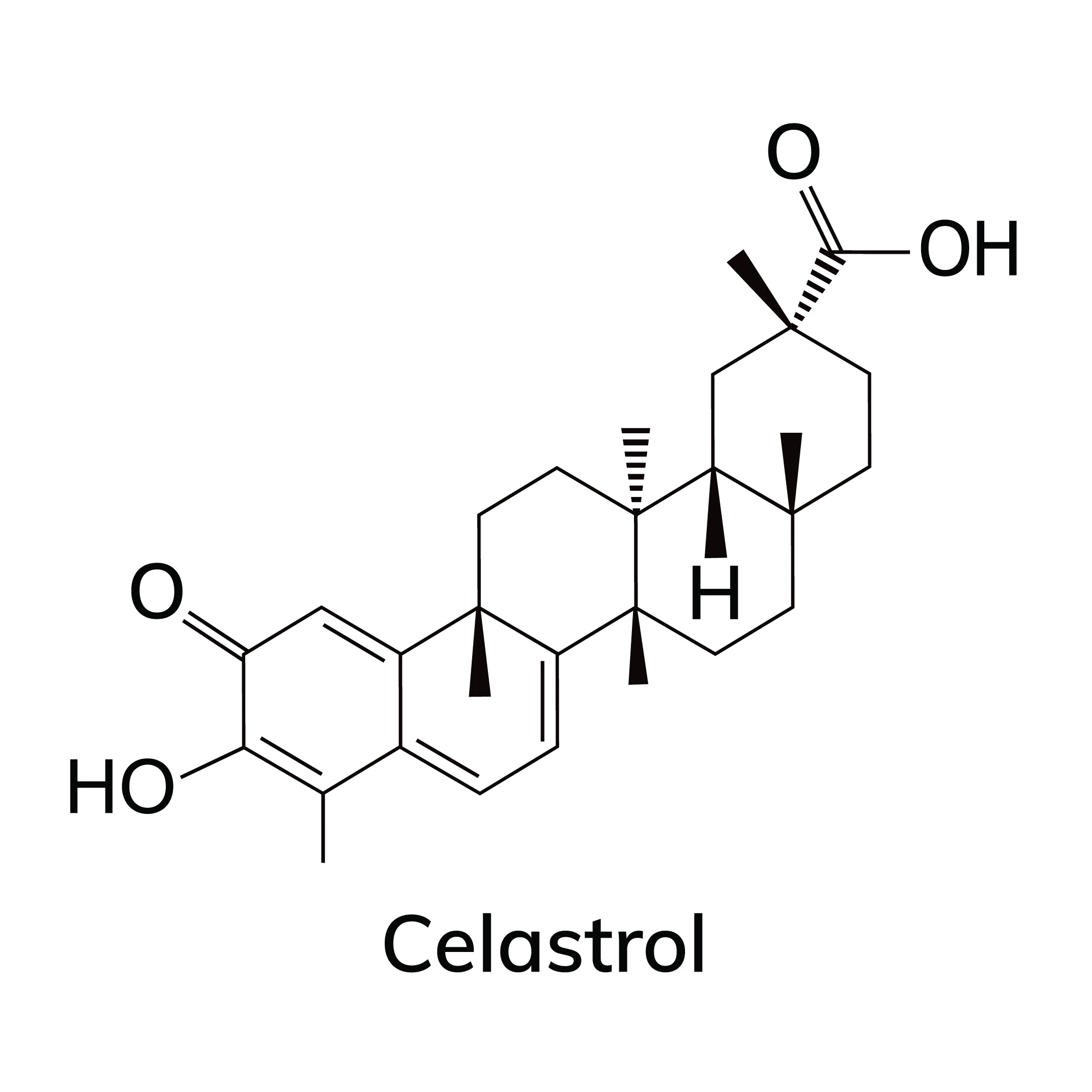 Celastrol molecular structure and skeletal chemical formula
