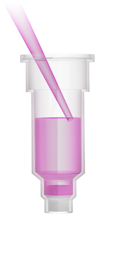 pipette dropper filling column with pink liquid 