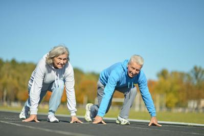 Two people at race start line