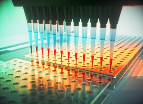 Multi channel pipette in use