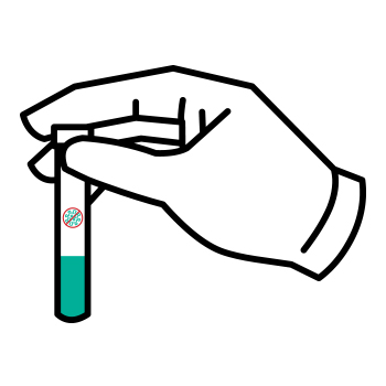 hand with glove holding a test tube