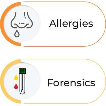 Two icons that text that reads Allergies and Forensics