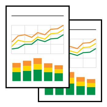 image of two pages containing a line chart and bar chart on each