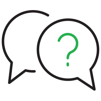 Image of two speech bubbles with a question mark inside one.