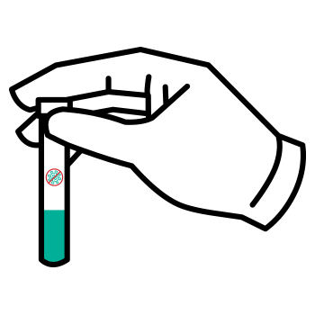 hand with glove holding a test tube