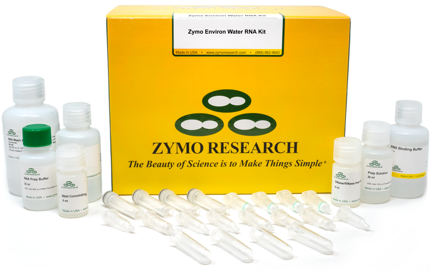 the zymo environ water rna kit box with all the componsent surrounding the box