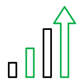Image of four bars placed in order of ascending height, with the last bar being an arrow pointing upwards.