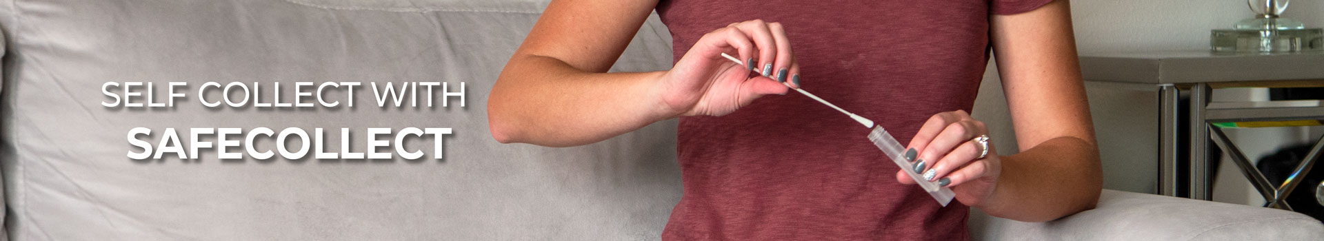 Image of a person placing the SafeCollect swab into the collection tube