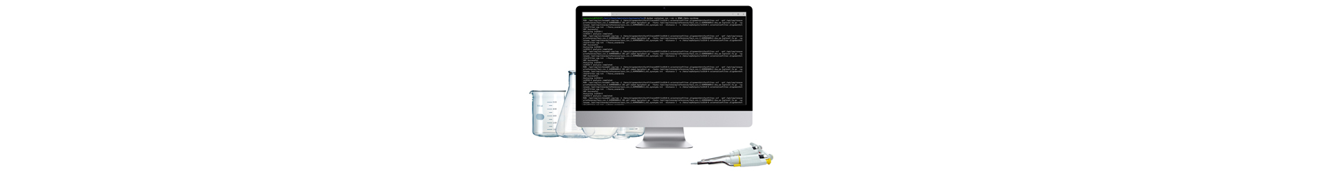 iMac type computer showing pipeline with beakers in the background