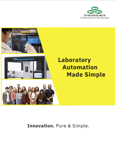 Lboratory Automation catalog cover that includes Zymo's team members and automation machine